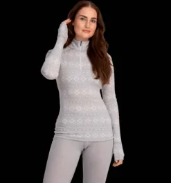 Tröjor & T-Shirts>Everest Outdoor W Wool Uw Half Zip LT GREY PATTERN